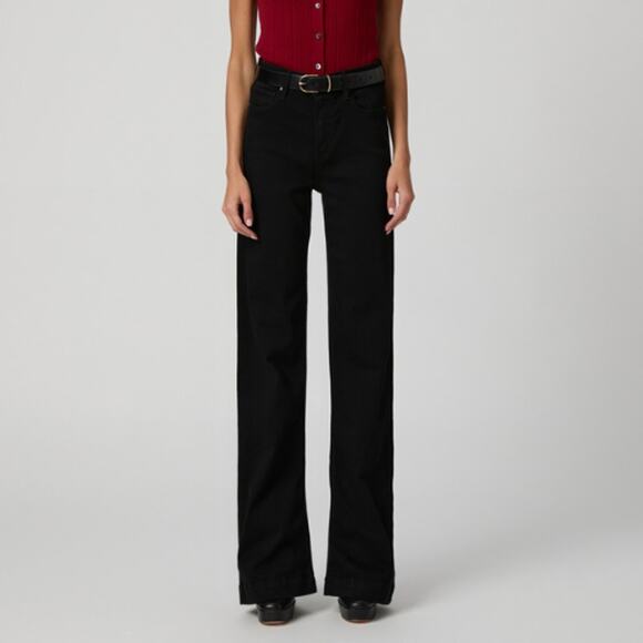Paige Leenah Slim Wide Leg Jeans Black Shadow Size 34 NWT